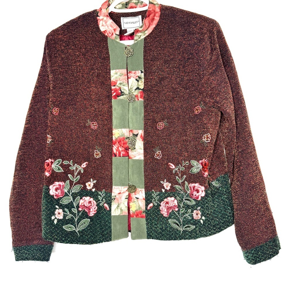Napa Valley Womens Floral Embroidered Cardigan S Grandma Cottagecore Patchwork